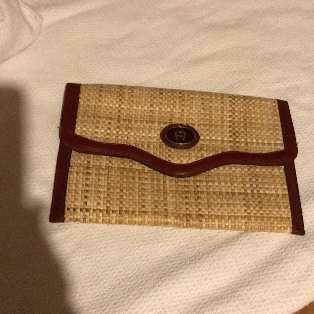 Etienne Aigner Straw Envelope Clutch Purse Handbag